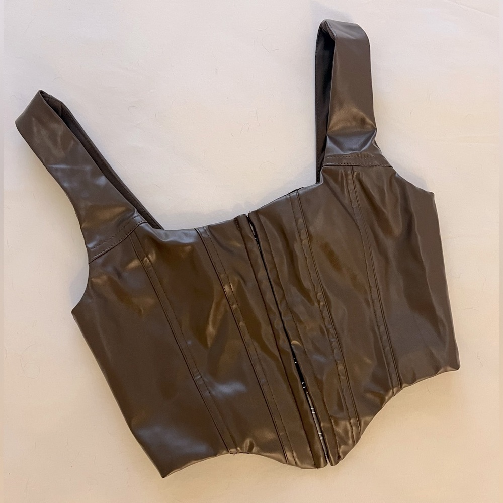 Brown Faux-Leather Corset Top
